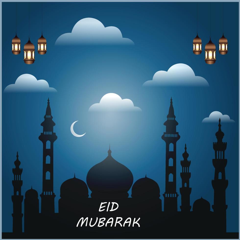 Eid Mubarak Islamic background template, Eid al Adha and Iftar with Arabic text Blessed Feast or Festival. Eid Mubarak text, Muslim, Islamic holiday. vector