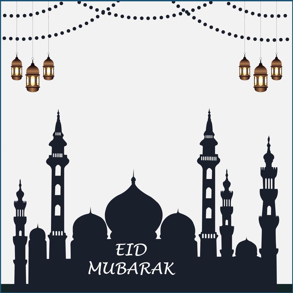 Eid Mubarak Islamic background template, Eid al Adha and Iftar with Arabic text Blessed Feast or Festival. Eid Mubarak text, Muslim, Islamic holiday. vector