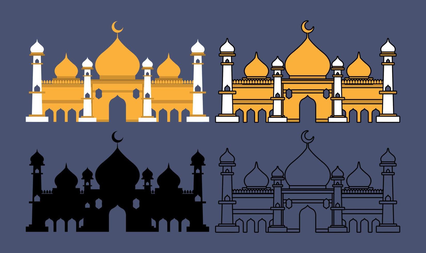 diseño plano de la mezquita islámica como símbolo en el mes de ramadán vector