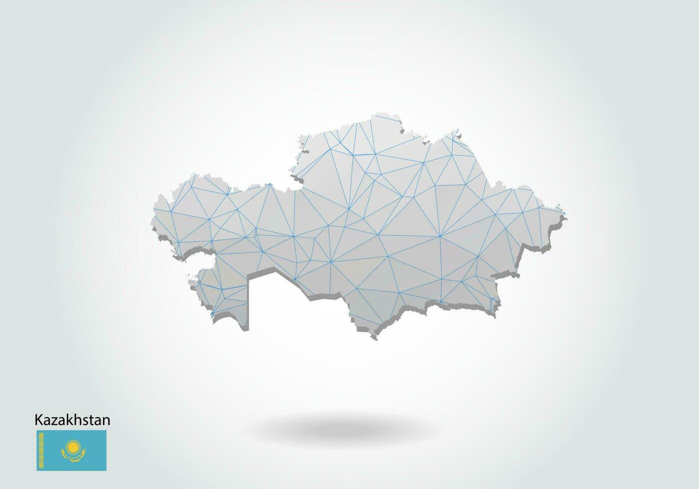 Vector map of Kazakhstan with trendy triangles design in polygonal style on dark background, map shape in modern 3d paper cut art style. layered papercraft cutout design.