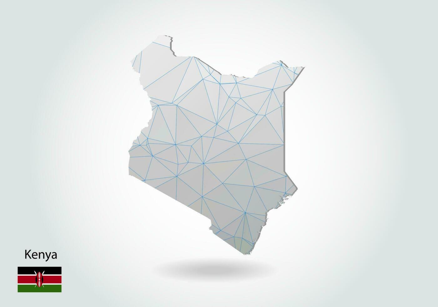 Vector map of Kenya with trendy triangles design in polygonal style on dark background, map shape in modern 3d paper cut art style. layered papercraft cutout design.
