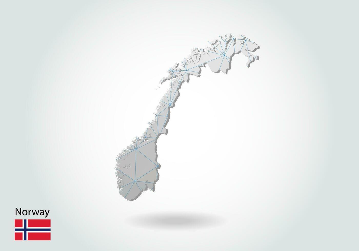 Vector polygonal Norway map. Low poly design. map made of triangles on white background. geometric rumpled triangular low poly style gradient graphic, line dots, UI design.
