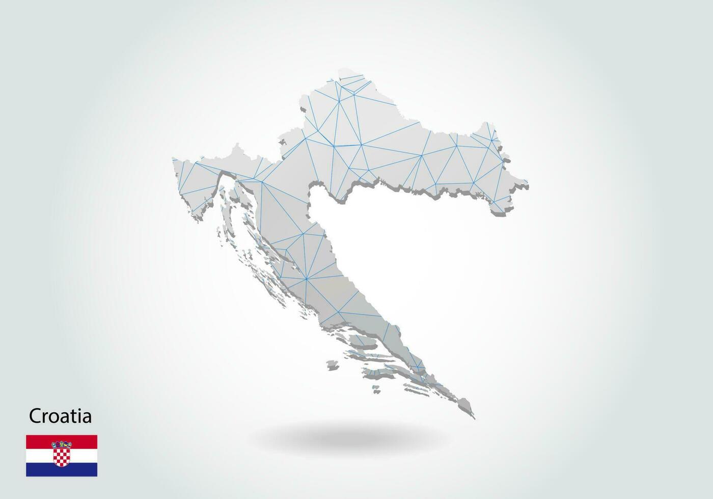 Vector map of croatia with trendy triangles design in polygonal style on dark background, map shape in modern 3d paper cut art style. layered papercraft cutout design.