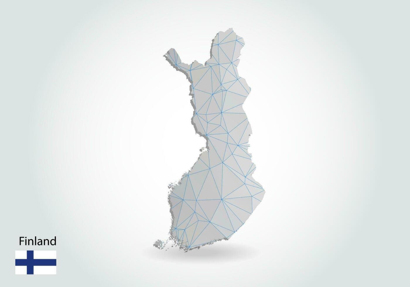 Vector map of finland with trendy triangles design in polygonal style on dark background, map shape in modern 3d paper cut art style. layered papercraft cutout design.