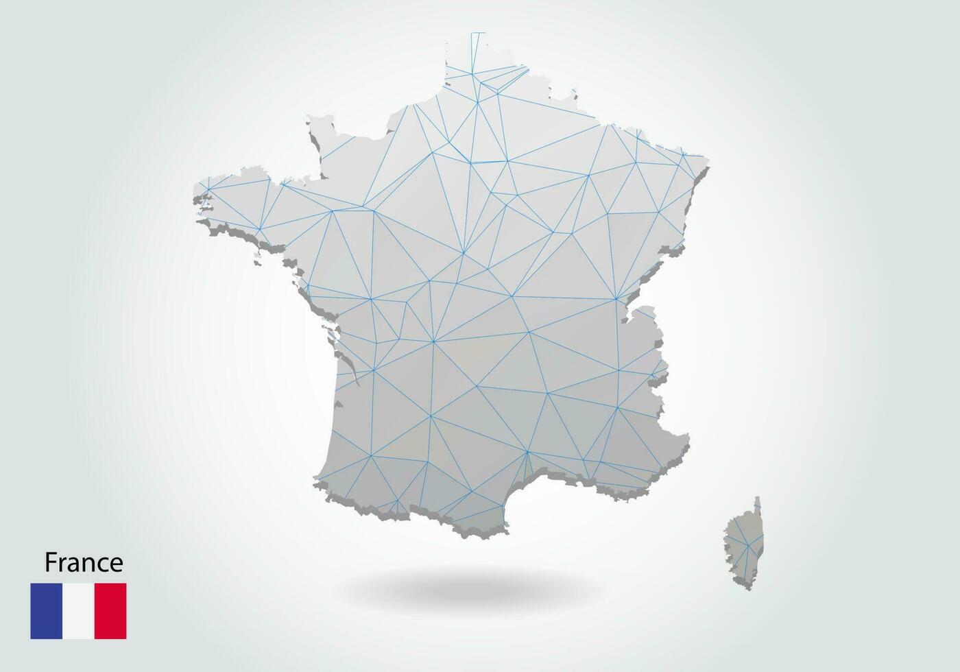 mapa vectorial de francia con diseño de triángulos de moda en estilo poligonal sobre fondo oscuro, forma de mapa en estilo moderno de arte cortado en papel 3d. diseño de corte de papel en capas. vector