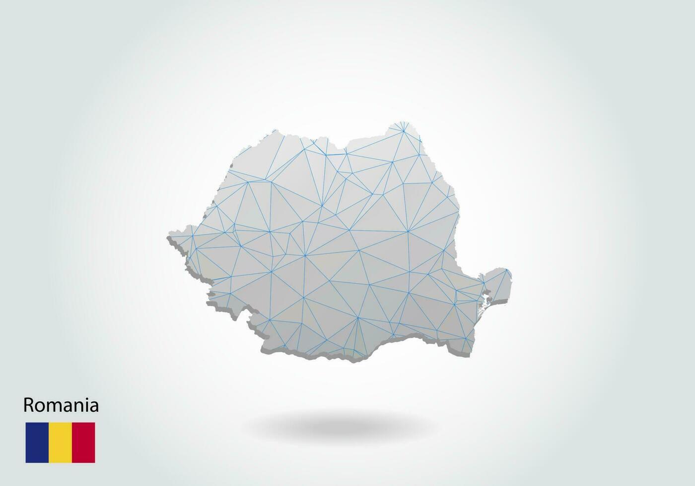 Vector polygonal Romania map. Low poly design. map made of triangles on white background. geometric rumpled triangular low poly style gradient graphic, line dots, UI design.