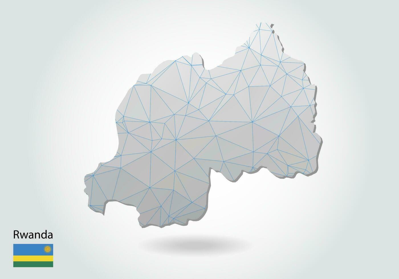 Vector polygonal Rwanda map. Low poly design. map made of triangles on white background. geometric rumpled triangular low poly style gradient graphic, line dots, UI design.