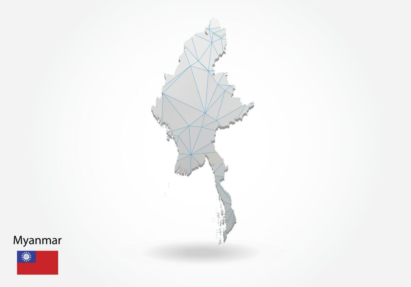 Vector map of myanmar with trendy triangles design in polygonal style on dark background, map shape in modern 3d paper cut art style. layered papercraft cutout design.
