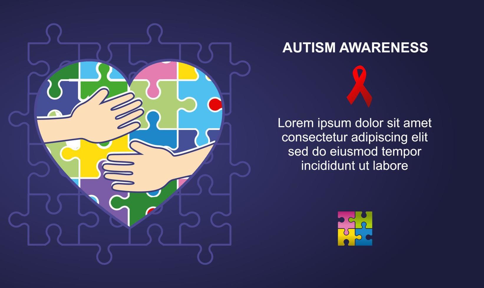 día mundial de concientización sobre el autismo el 2 de abril antecedentes con piezas de rompecabezas. se puede utilizar para pancartas, fondos, pegatinas, iconos, insignias, afiches, folletos, impresión y campaña de concienciación sobre el autismo vector