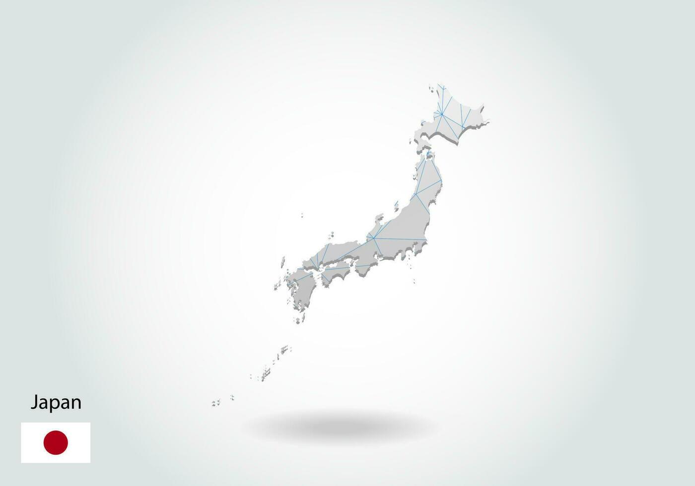 Vector map of Japan with trendy triangles design in polygonal style on dark background, map shape in modern 3d paper cut art style. layered papercraft cutout design.