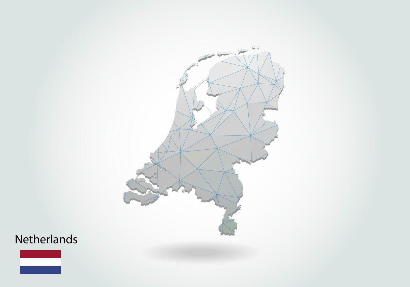 Vector polygonal Netherlands map. Low poly design. map made of triangles on white background. geometric rumpled triangular low poly style gradient graphic, line dots, UI design.