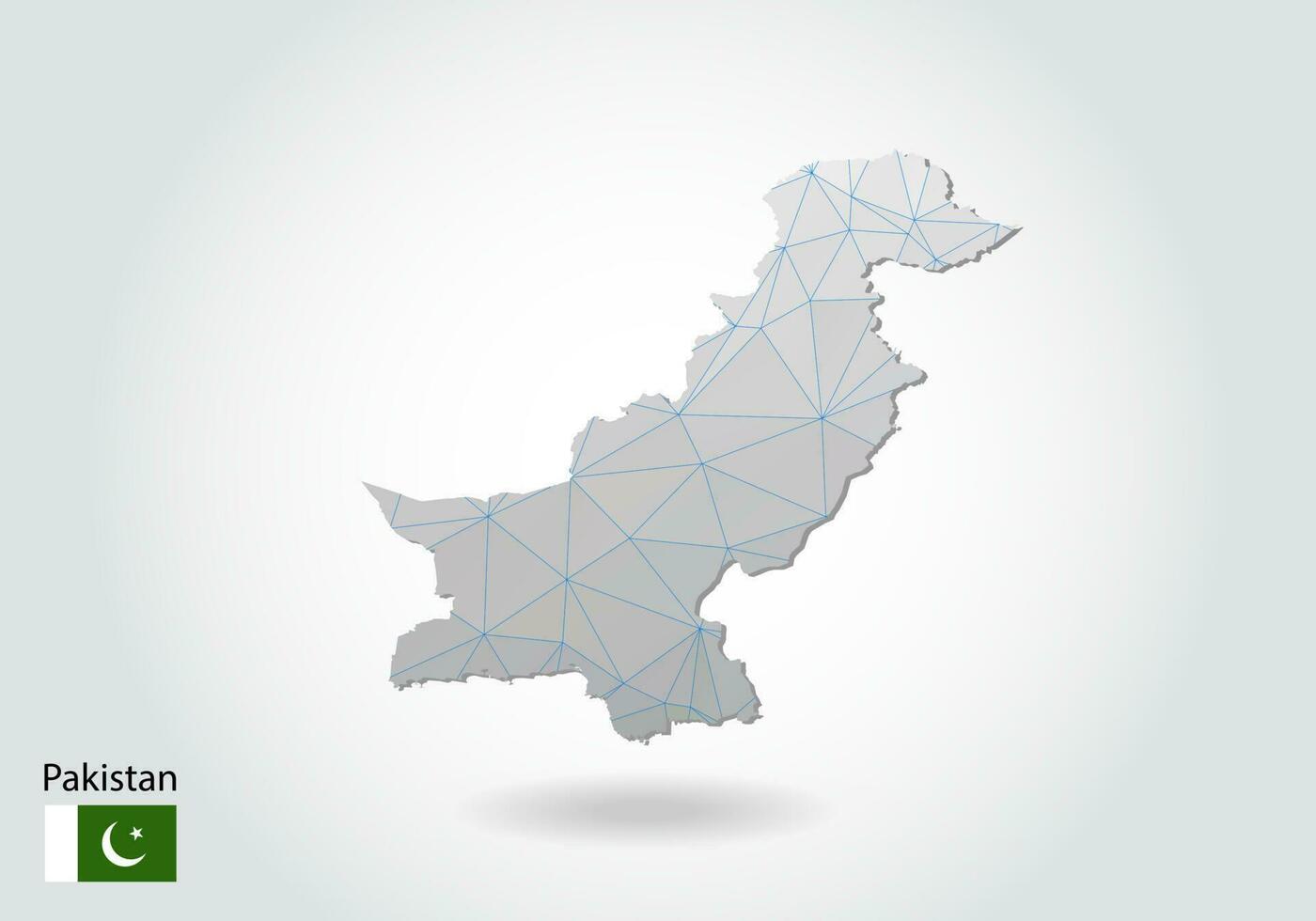 Vector polygonal Pakistan map. Low poly design. map made of triangles on white background. geometric rumpled triangular low poly style gradient graphic, line dots, UI design.