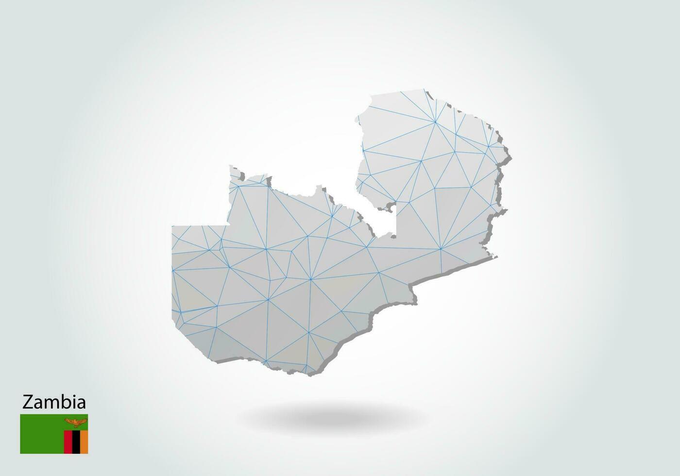 Vector polygonal Zambia map. Low poly design. map made of triangles on white background. geometric rumpled triangular low poly style gradient graphic, line dots, UI design.