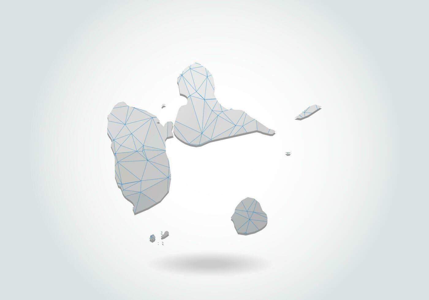 Vector map of guadeloupe with trendy triangles design in polygonal style on dark background, map shape in modern 3d paper cut art style. layered papercraft cutout design.