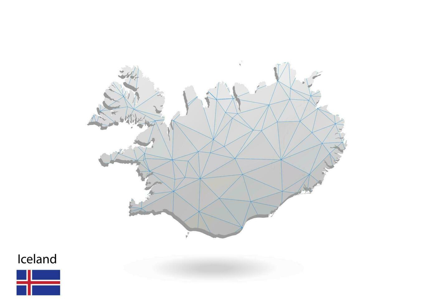 Vector map of iceland with trendy triangles design in polygonal style on dark background, map shape in modern 3d paper cut art style. layered papercraft cutout design.