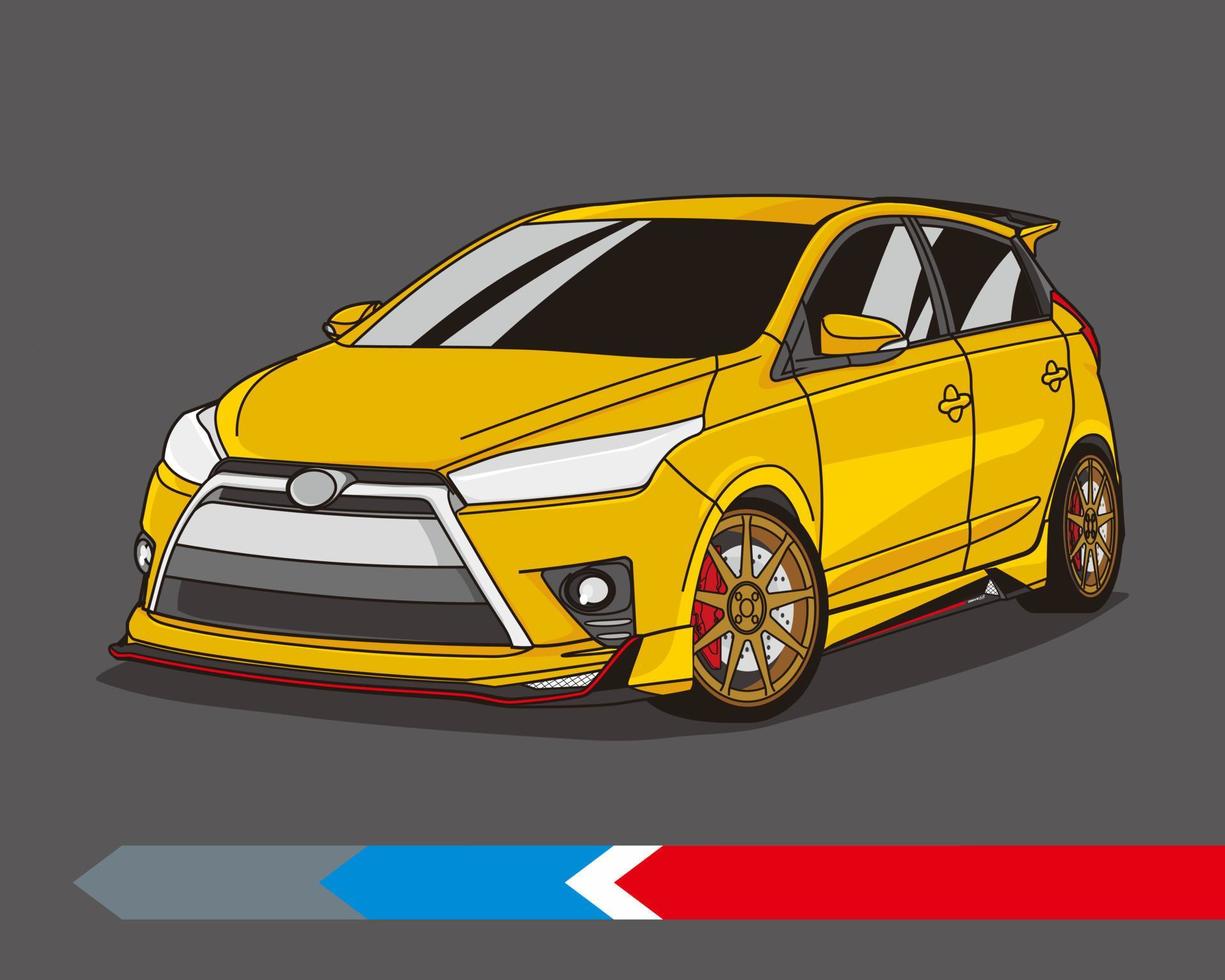 Graphic yellow car on gray background vector