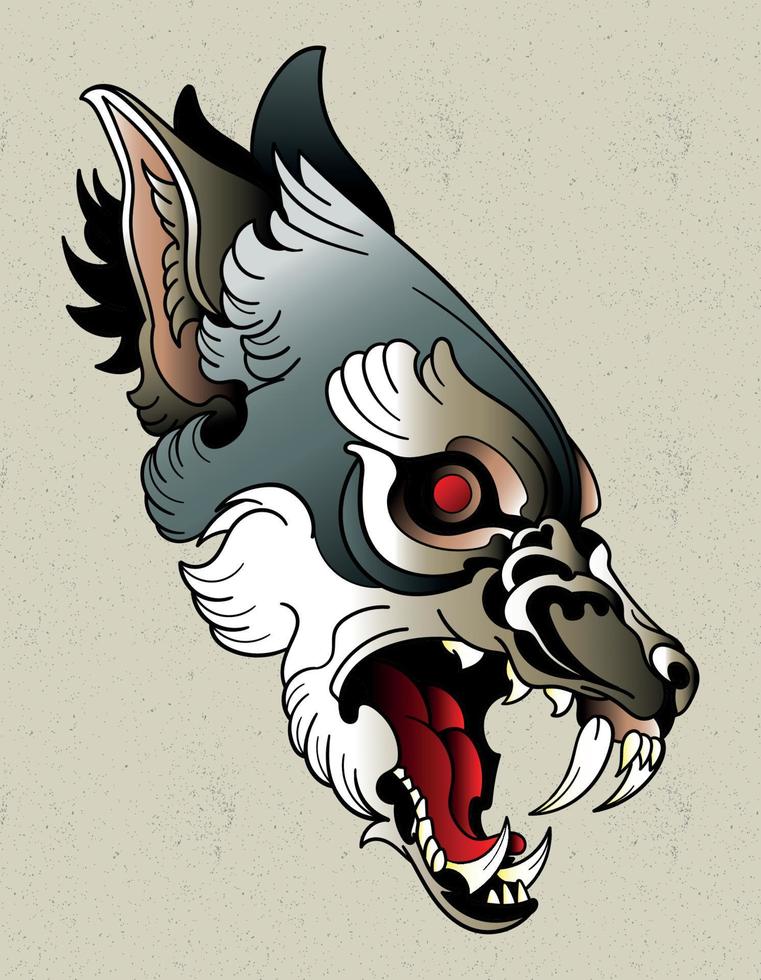 lobo neo tradicional tatuaje vector