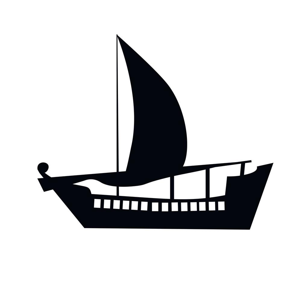 Boat sailboat vector stock illustration. Black and white symbol. Isolated on a white background.