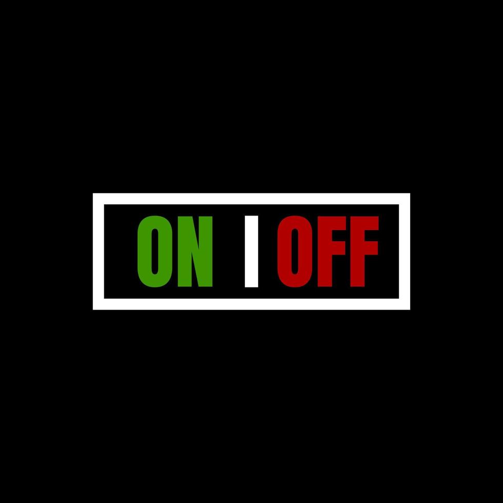 Toggle switch. Black switches with backlight, on off - position. Red and green text. vector