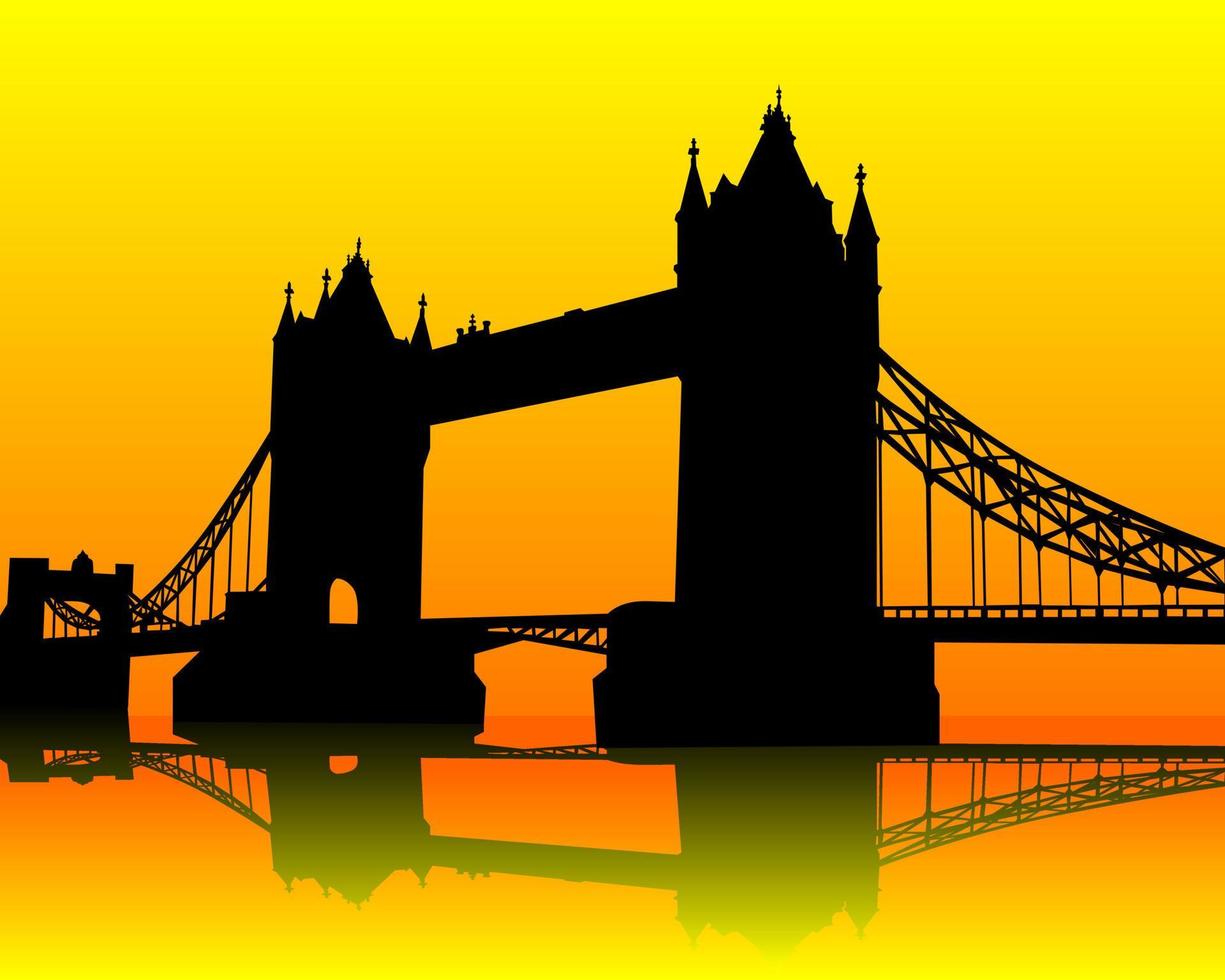 Silhouette Tower Bridge on an orange background vector