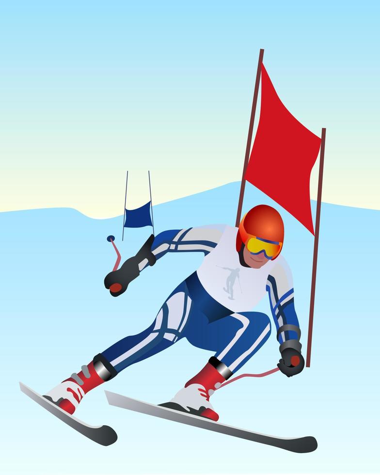 atleta esquiador montaña abajo vector