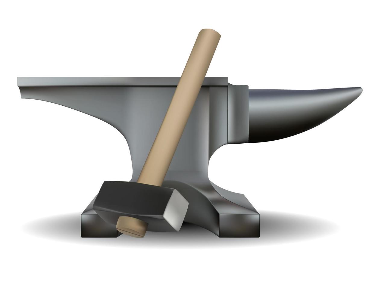 blacksmith anvil and hammer vector