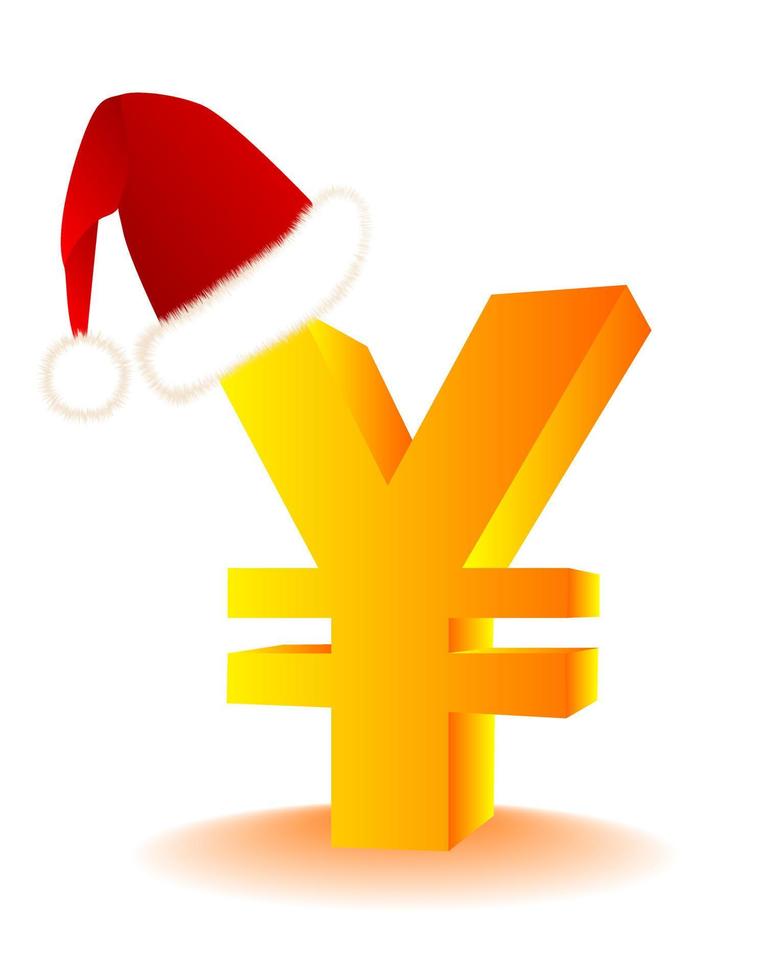 golden symbol of the yen in the red hat Santa's vector