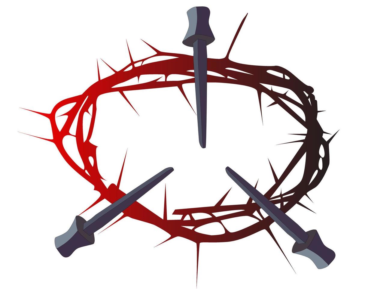 black and red silhouette of a crown of thorns with three nails vector