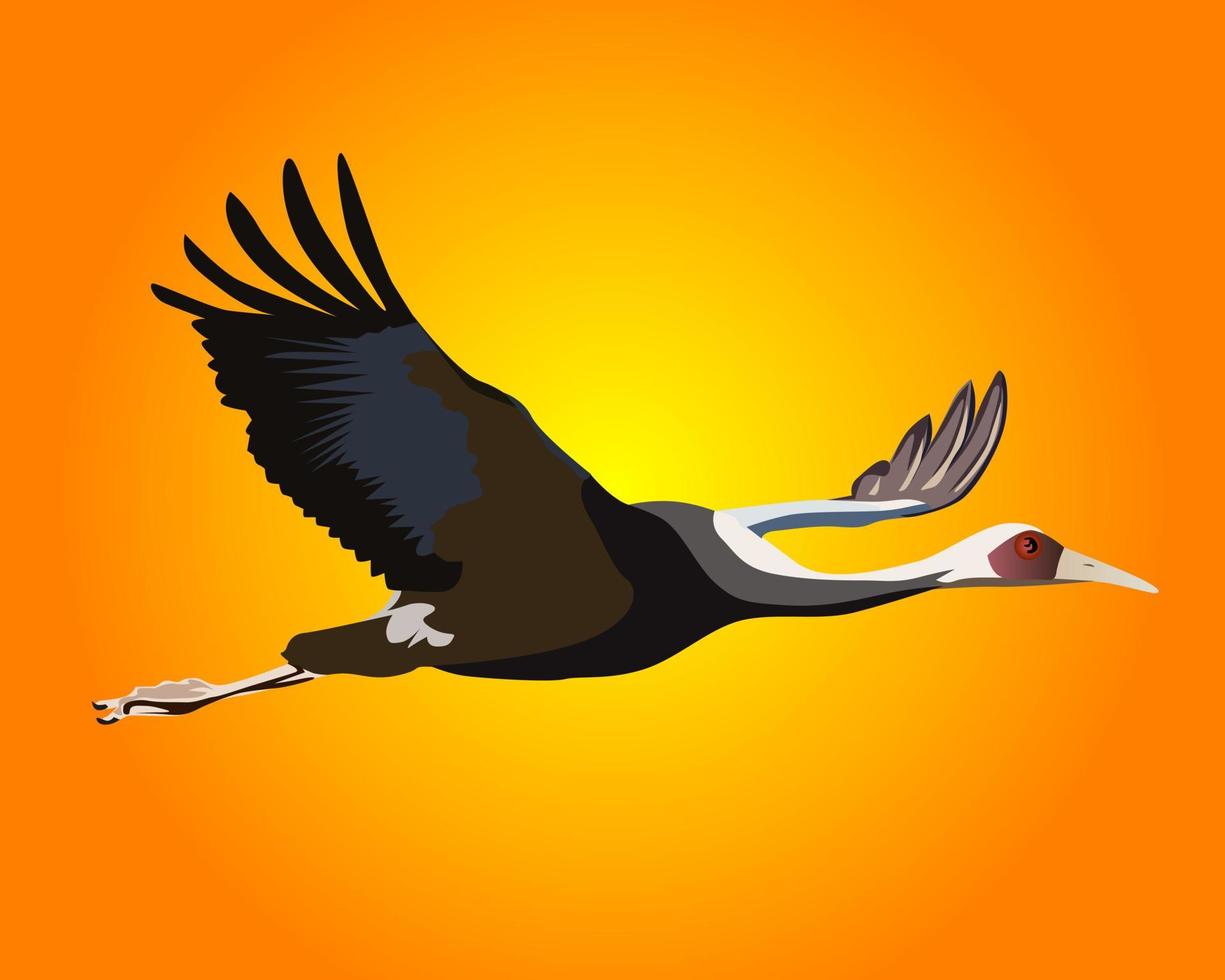 heron flying against an orange sky vector