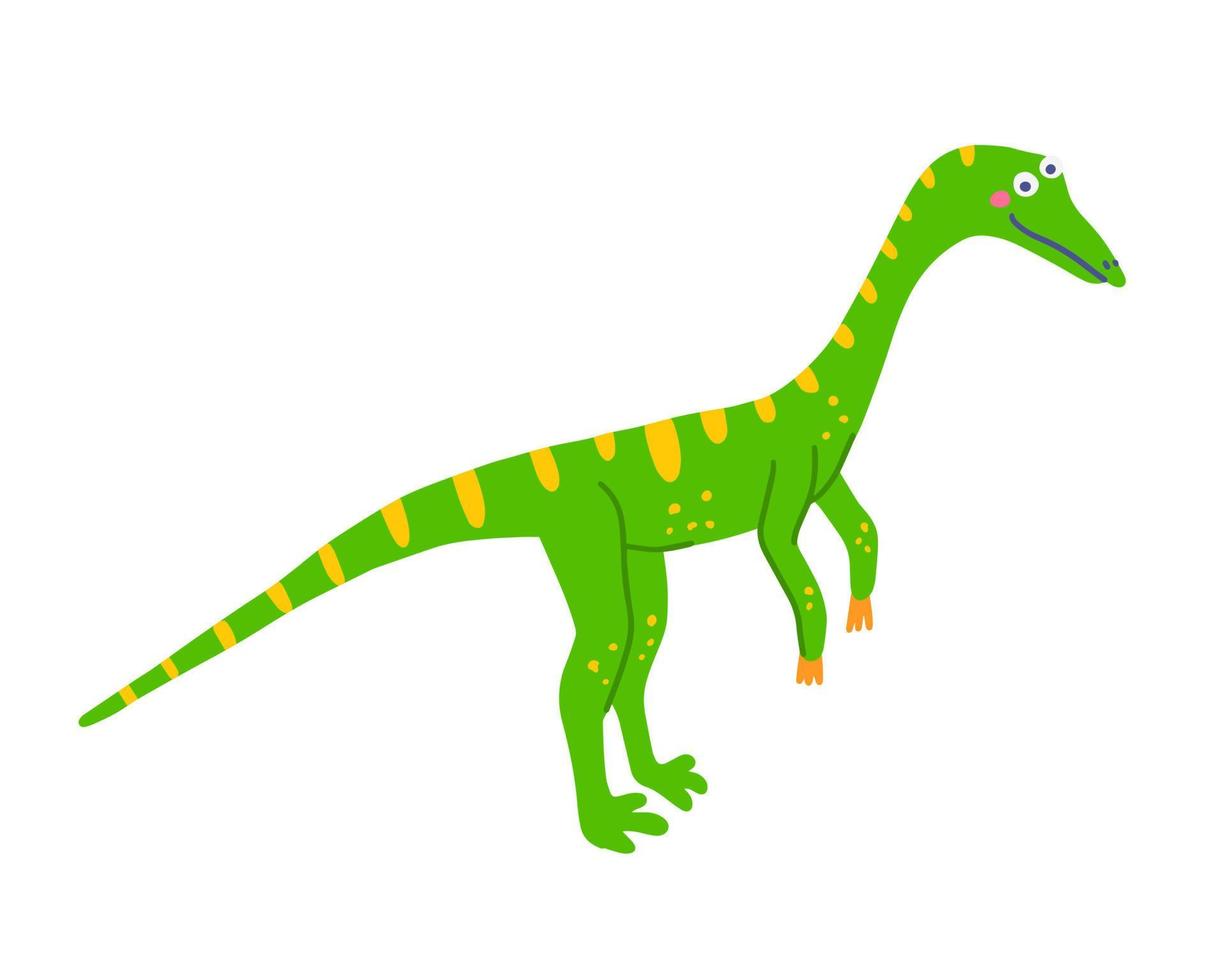 lindo dinosaurio carnívoro compsognathus, ilustración plana vectorial en estilo dibujado a mano sobre fondo blanco vector