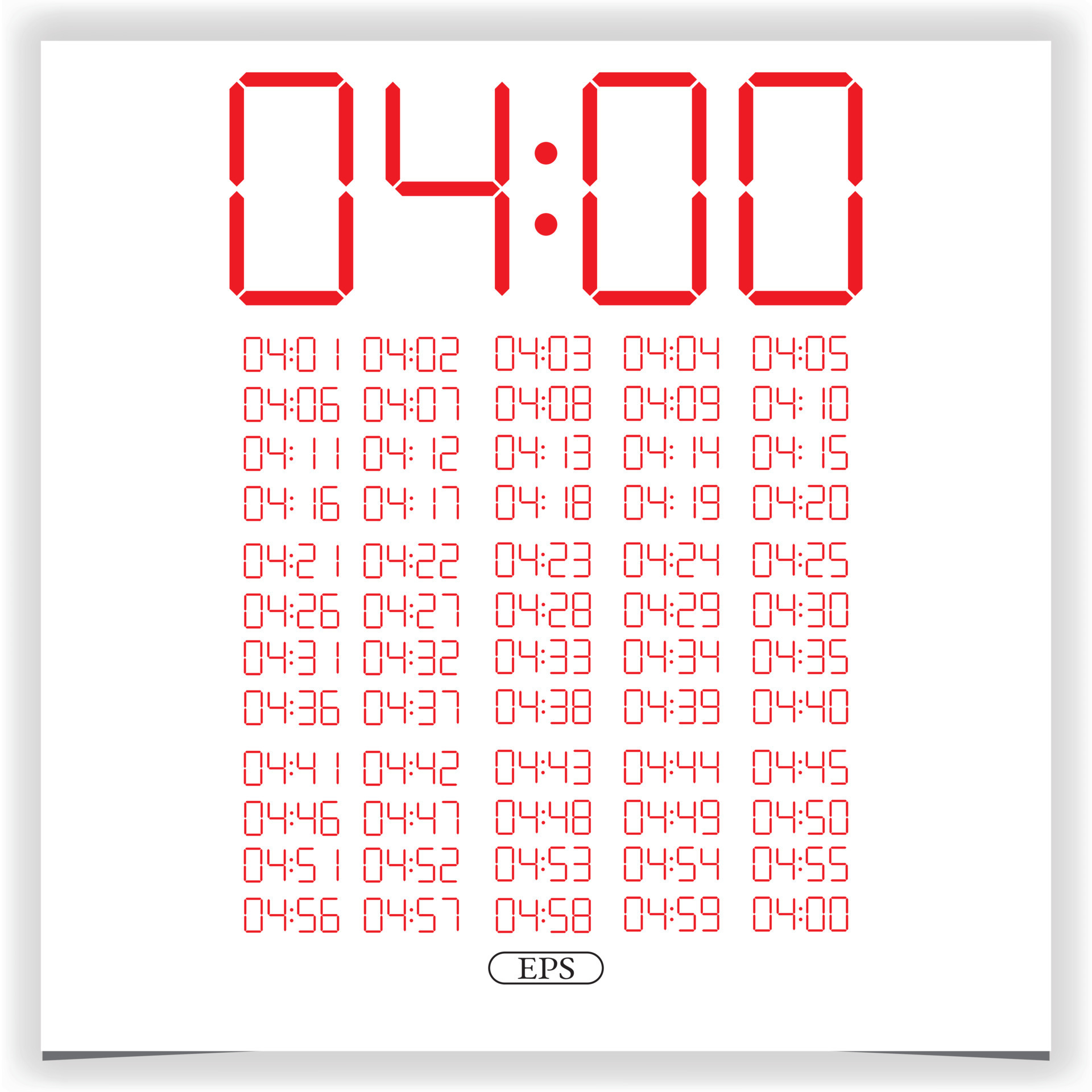 Digital clock closeup displaying 4 o'clock. Red Digital clock number