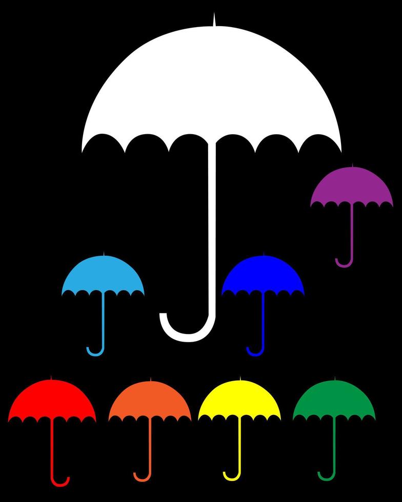 Silhouettes of umbrellas in iridescent colors vector