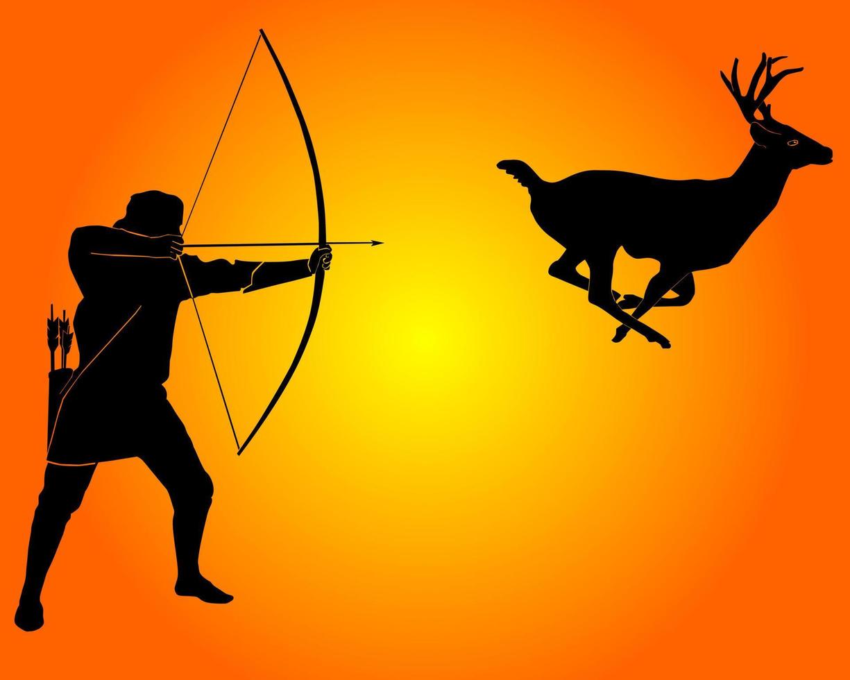 Hunting for a deer with onions on an orange background vector