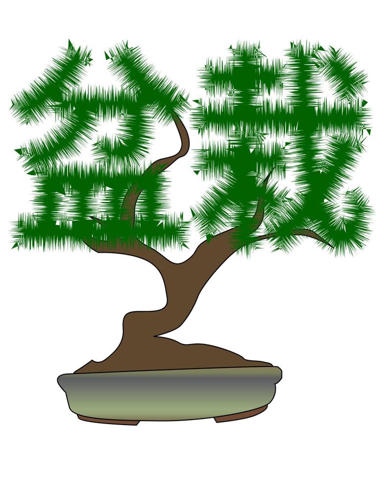 árbol bonsái japonés en forma de jeroglíficos vector