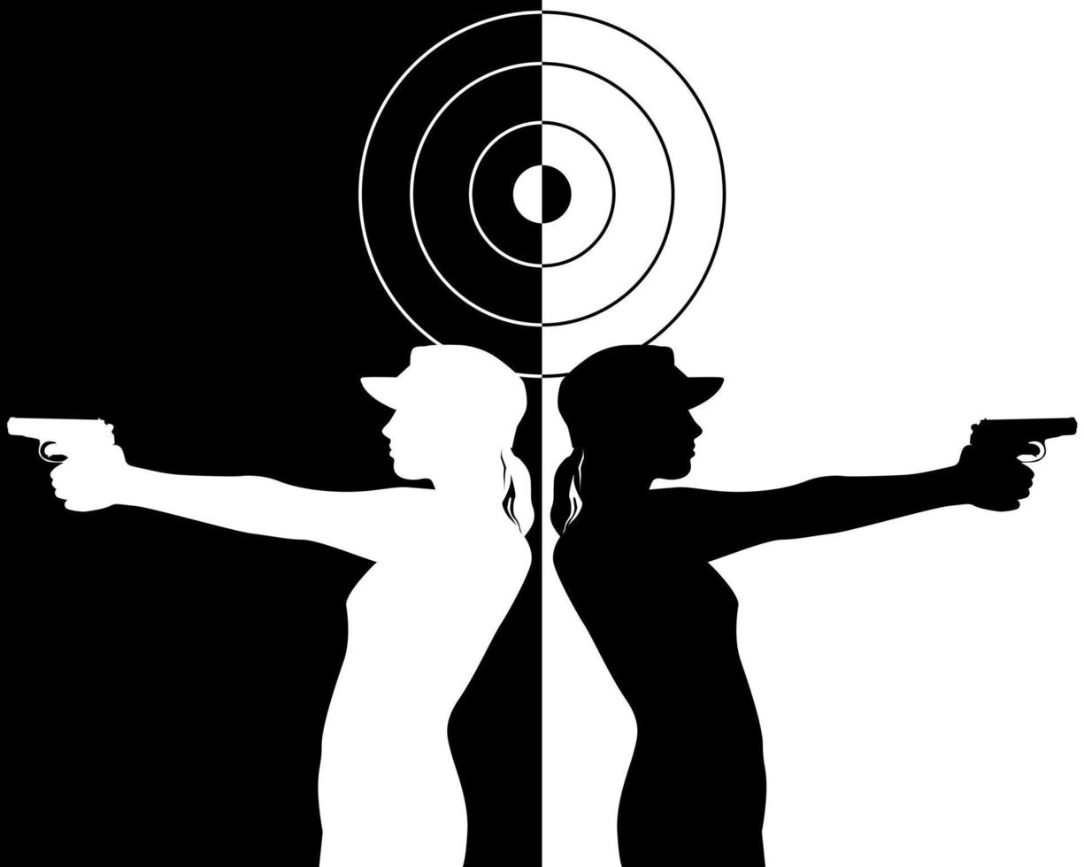 black and white silhouettes of a pistol shooter vector