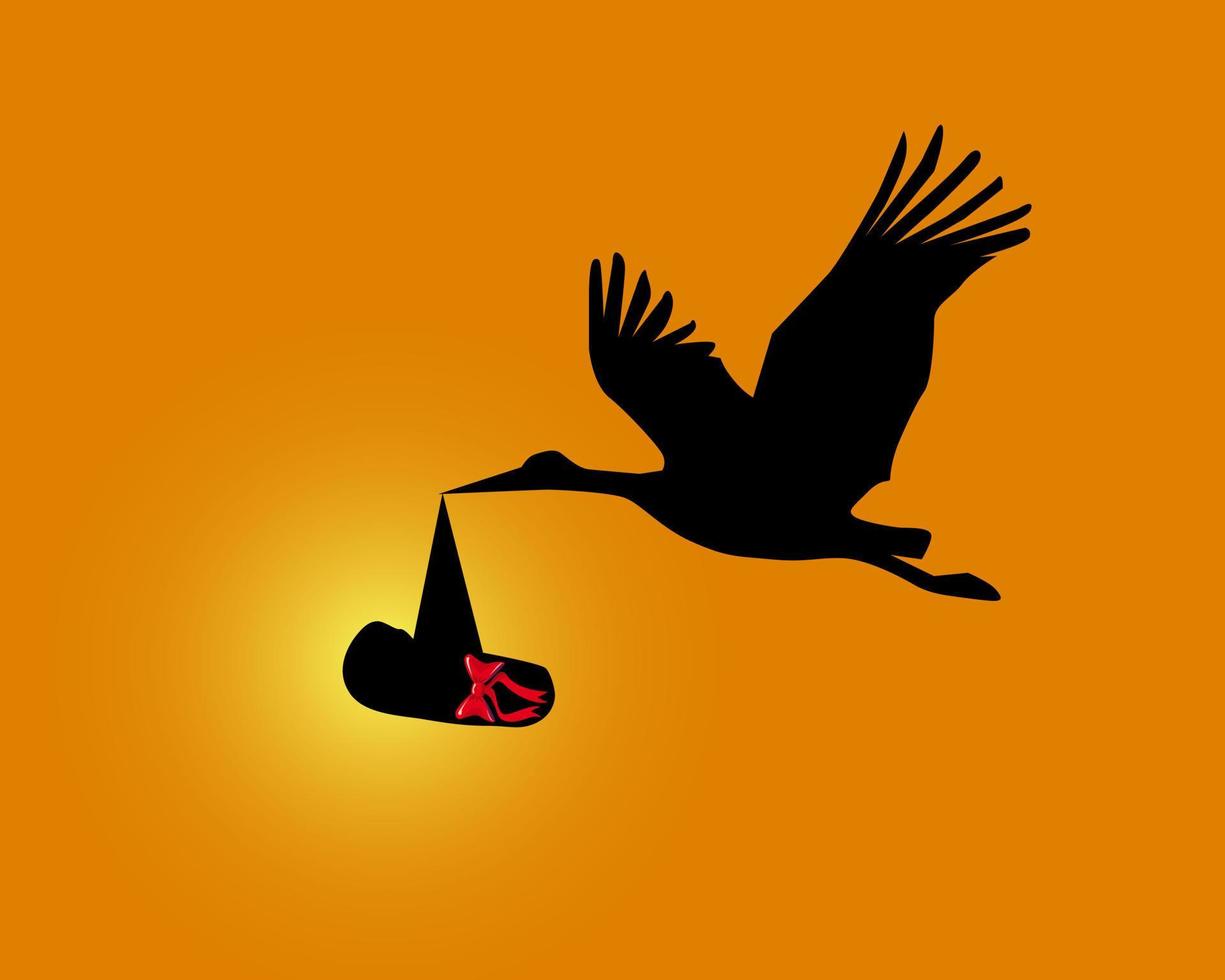 Silhouette of a stork with the child vector