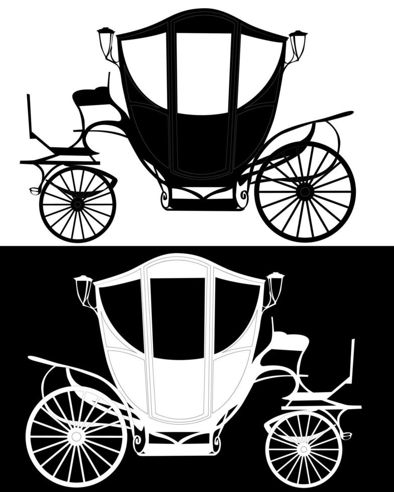 black silhouettes brougham on white and black background vector