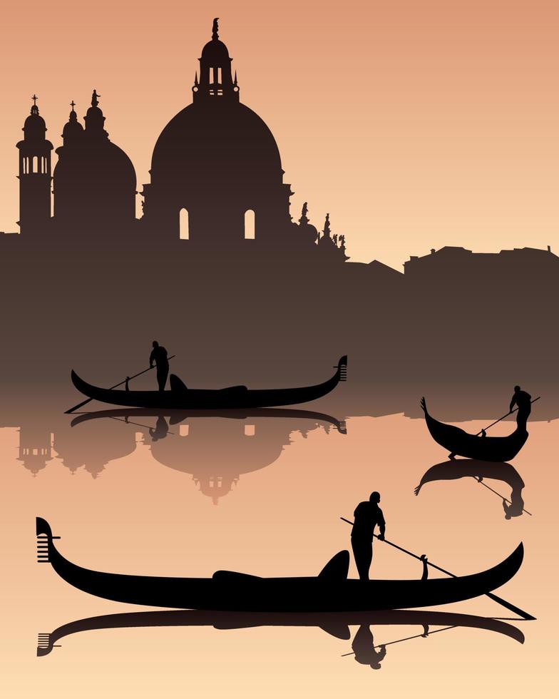 dark silhouettes against the background of Venetian gondoliers vector