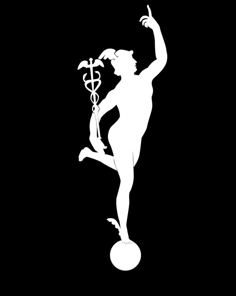 white silhouette of god of Mercury vector