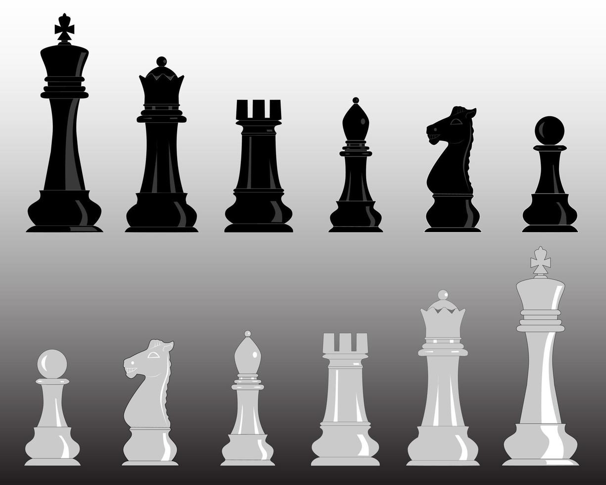 white and black chess pieces on a gray background vector