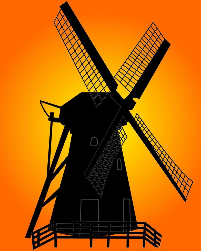 black silhouette of a windmill vector