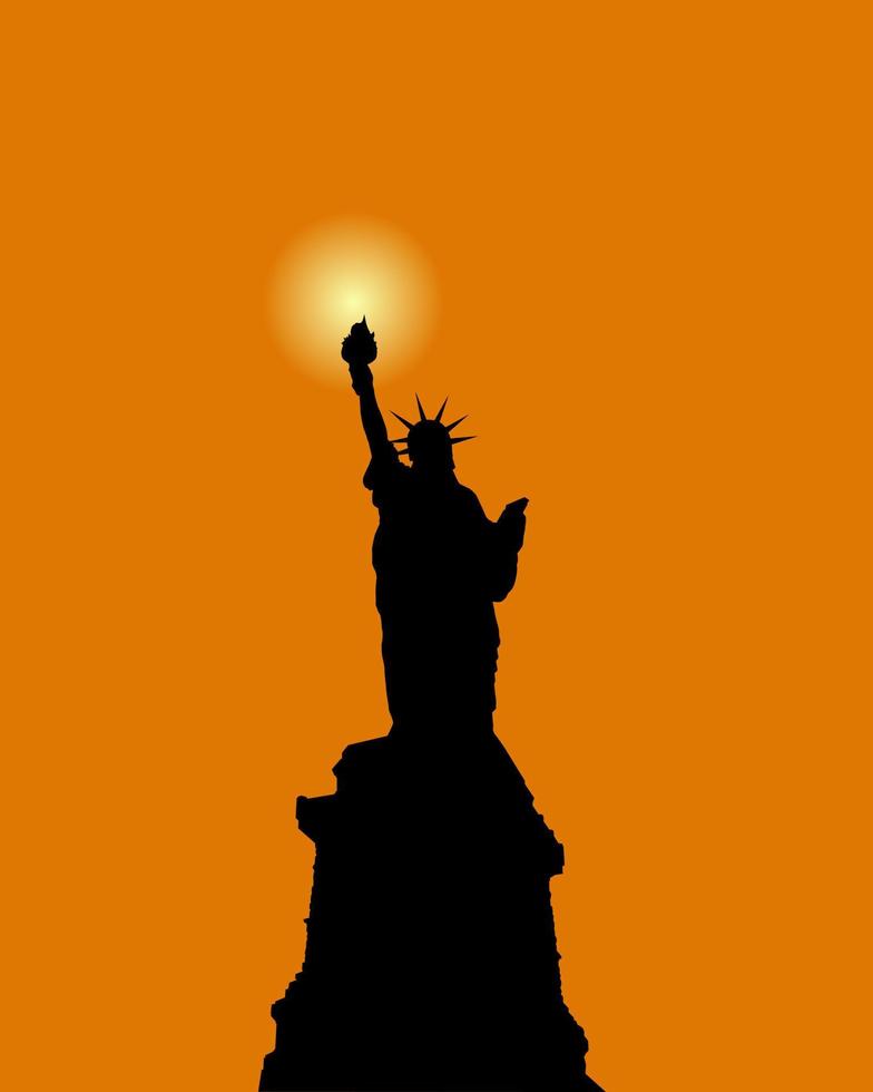 Silhouette of a statue of freedom on an orange background vector
