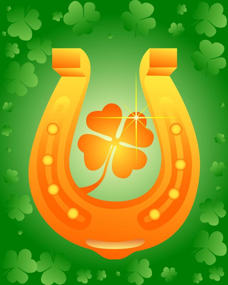 golden horseshoe on green background vector