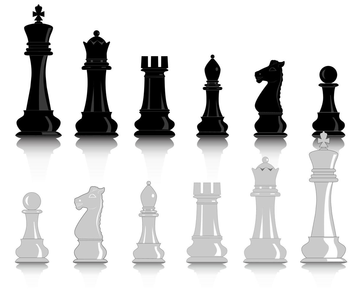 white and black chess pieces on a white background vector