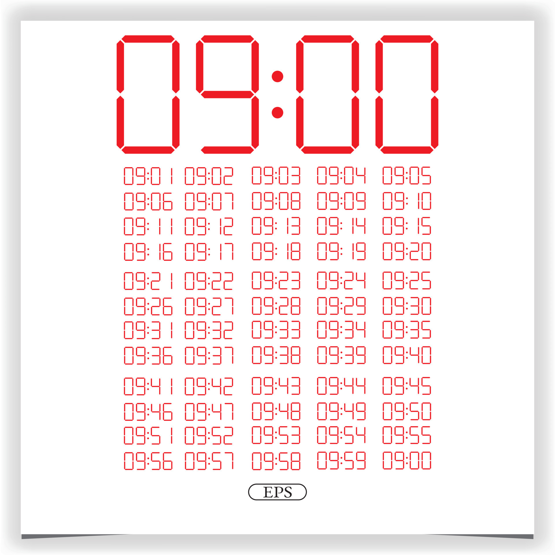 Digital clock closeup displaying 9 o'clock. Red Digital clock number