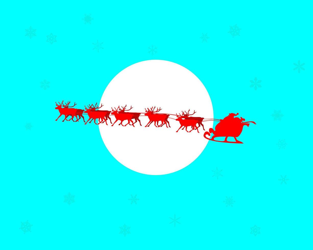 red silhouette of Santa Claus reindeer sled vector