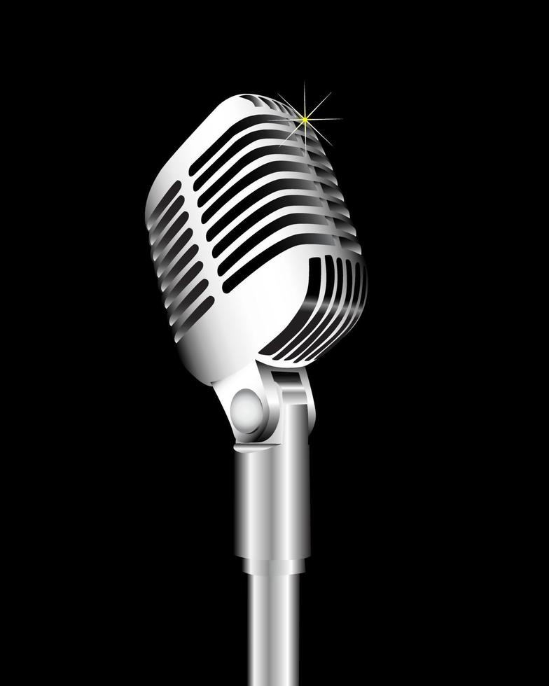 Silvery aluminum microphone on an black background vector