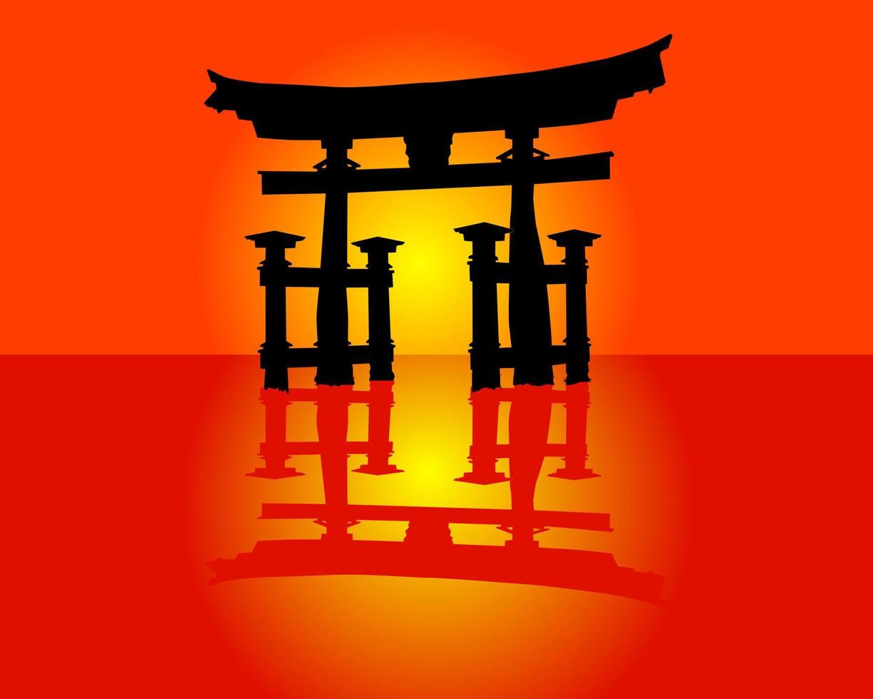 Itsukushima torii angle on an orange background vector