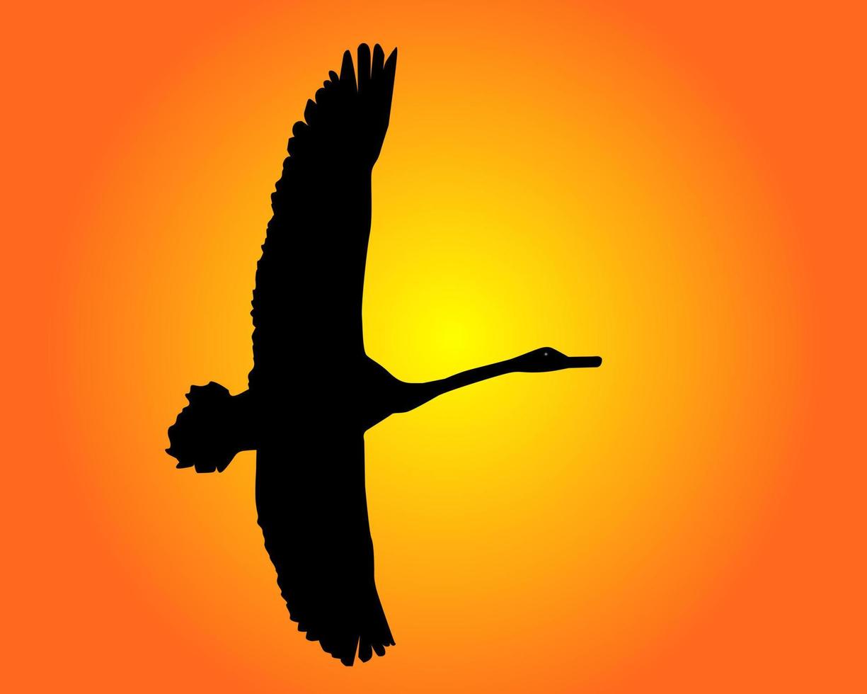 Silhouette of a flying swan on an orange background vector