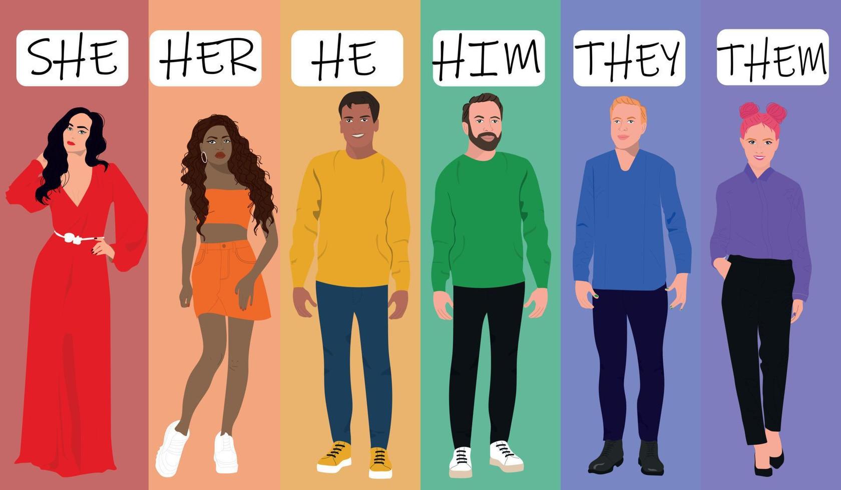 Gender pronouns, she, he, they vector